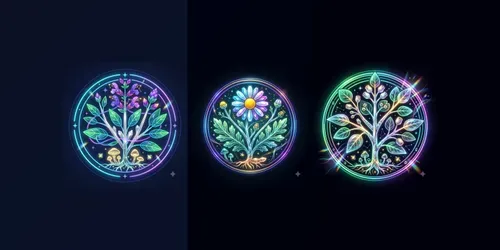 Neon Magical Herb Emblems generated by gemini-image