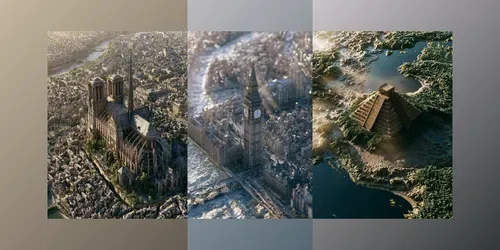 Cinematic 3D Landmark Map Dioramas generated by midjourney