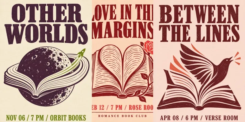 Book Club Linocut Event Posters
