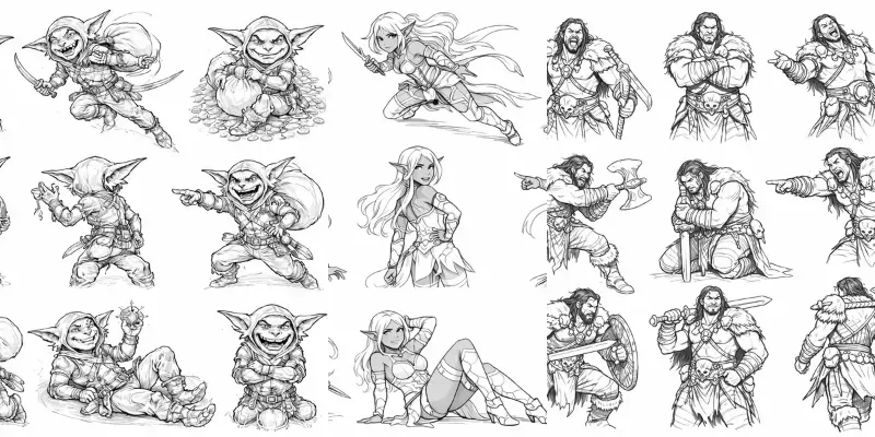 Sketches DnD Fantasy Character Poses generated by undefined