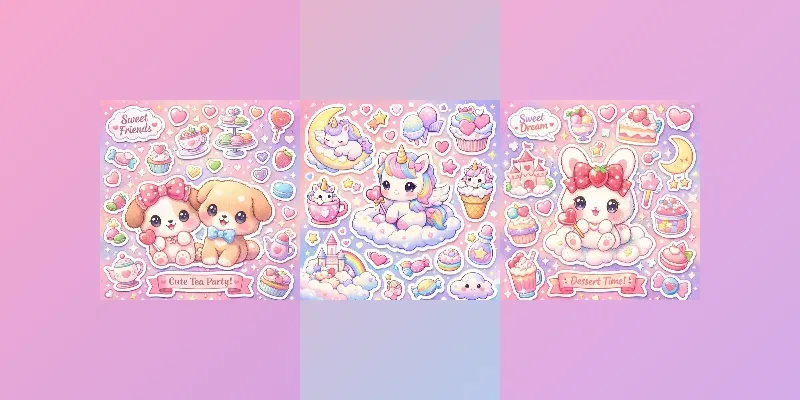 Kawaii Pastel Sticker Sheet Animals generated by undefined