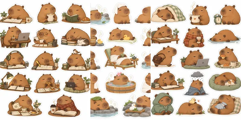 Cute Capybara Art Sticker Sheets Generator App | PromptBase