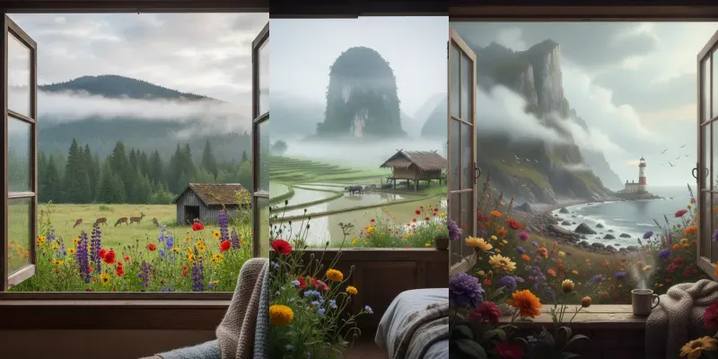 Misty Window Scenery Photography Generator App | PromptBase