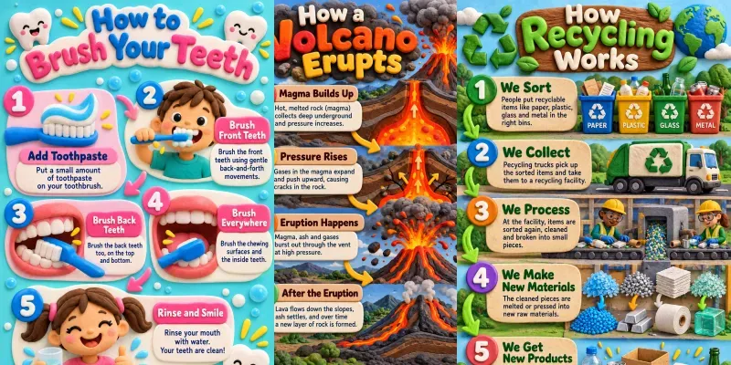 3d Clay Educational Infographic Posters Generator App | PromptBase