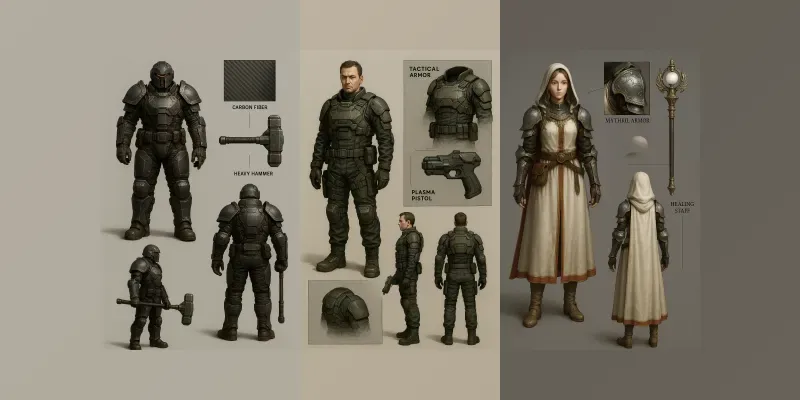Aaa Game Character Concept Sheet Generator App | PromptBase