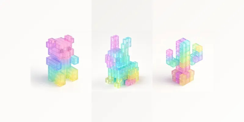 3d Pastel Rainbow Voxel Icons Generator App | PromptBase
