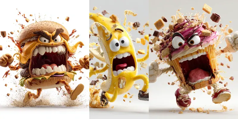 Grotesque Food Action Character Generator App | PromptBase