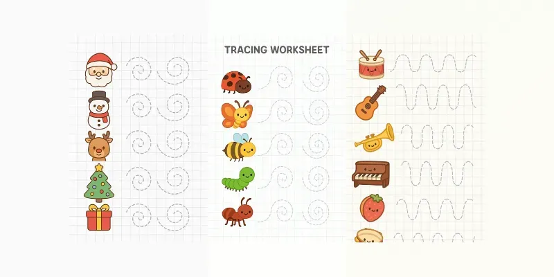 Simple Tracing Worksheets For Preschool Generator App | PromptBase