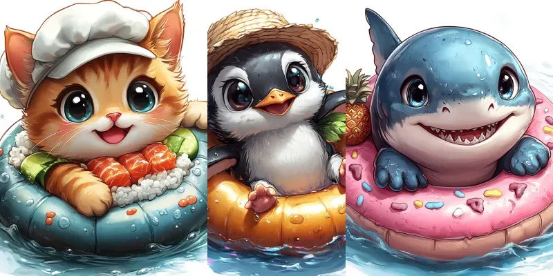 Chibi Animals In Cute Food Floaties Generator App | PromptBase