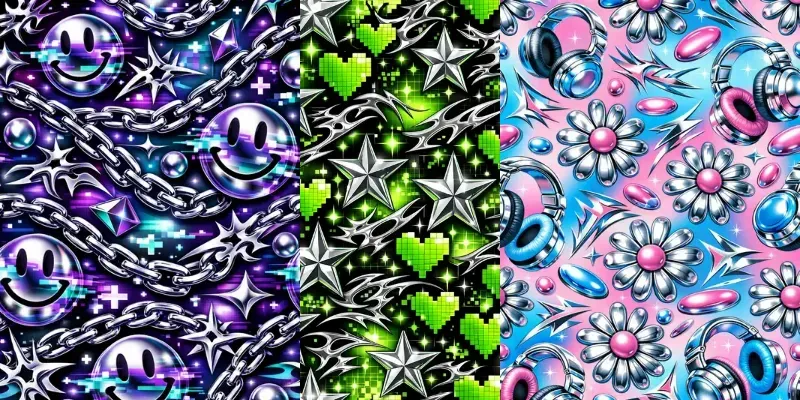 Y2k Retro Futuristic Chrome Patterns Generator App | PromptBase