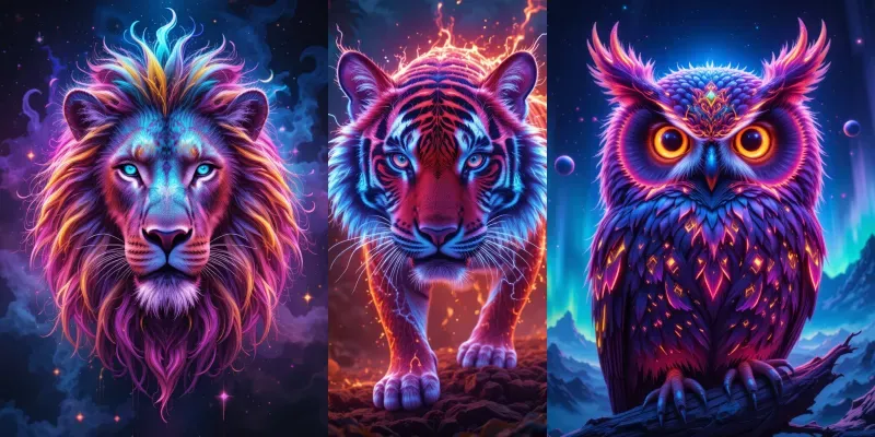 Neon Fantasy Creatures Cyberpunk Art Generator App | PromptBase