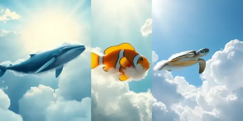 Sea Animals Swimming Through The Clouds FLUX Prompt | PromptBase
