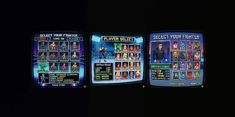 Retro Arcade Fighter Select Screen Generator App | PromptBase