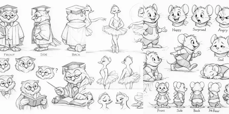 Classic Animation Character Sheets Generator App | PromptBase
