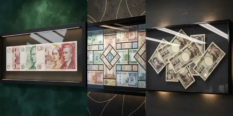 Global Currency Notes In Glass Frame Art Generator App | PromptBase