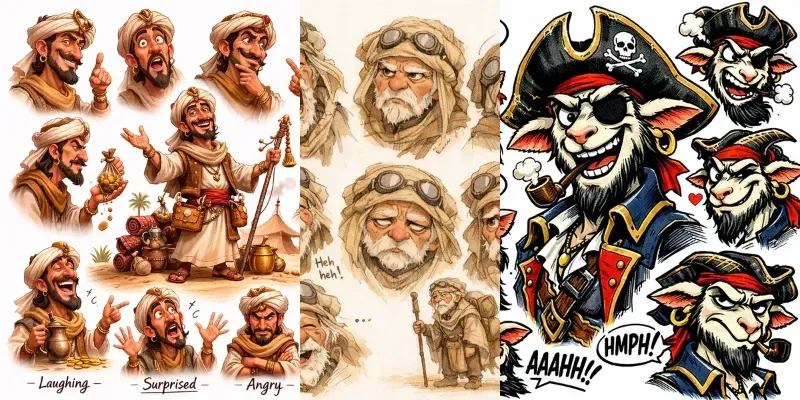 Expressive Stylized Character Sheet Generator App | PromptBase