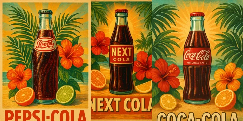 Retro Tropical Drink Ad Poster Pack Generator App | PromptBase