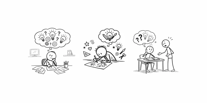 Stick Figure Thinking Process Art Generator App | PromptBase