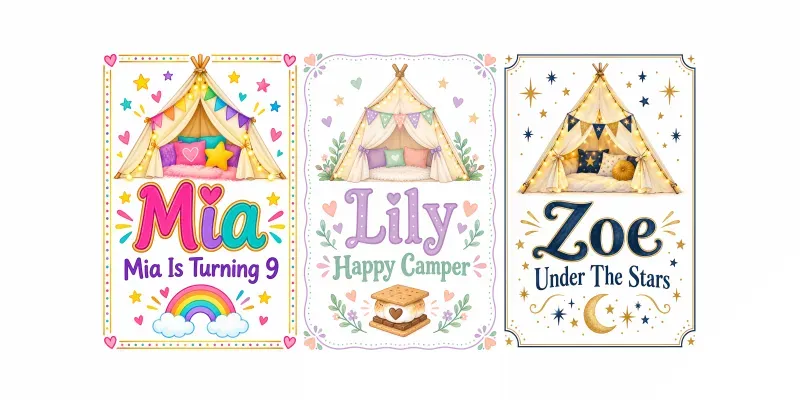 Kids Glamping Party Tent Name Signs ChatGPT Image Prompt | PromptBase