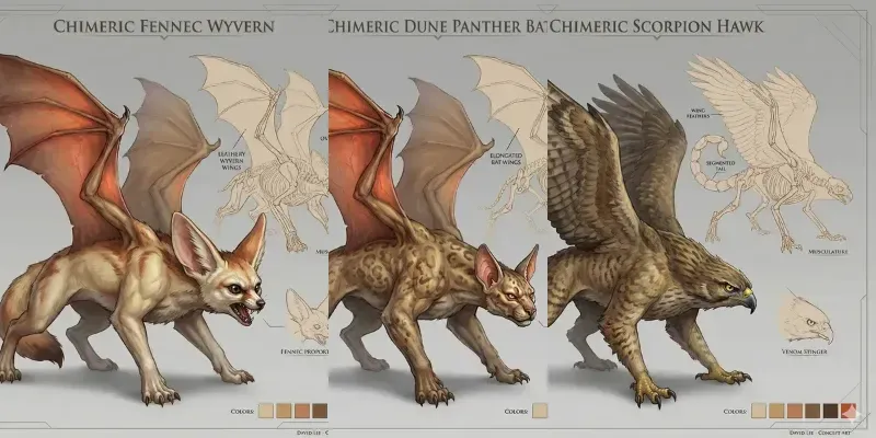 Chimeric Digital Concept Art Sheets Gemini Image Prompt | PromptBase