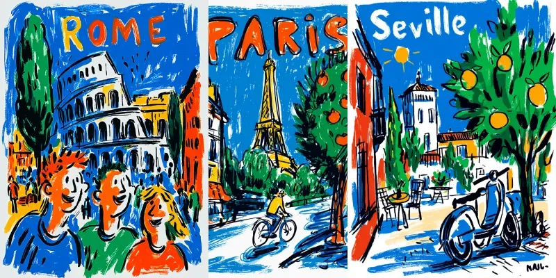 Vibrant Travel City Posters Pack Generator App | PromptBase