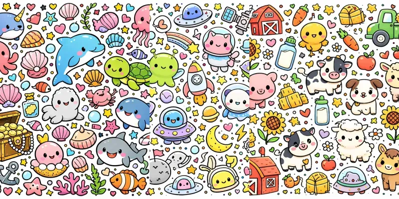 Cute Kawaii Doodle Collage Prompt Generator App | PromptBase