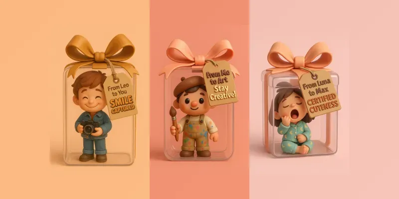 Cute Mini Character Gift Boxes With Tags ChatGPT Image Prompt | PromptBase