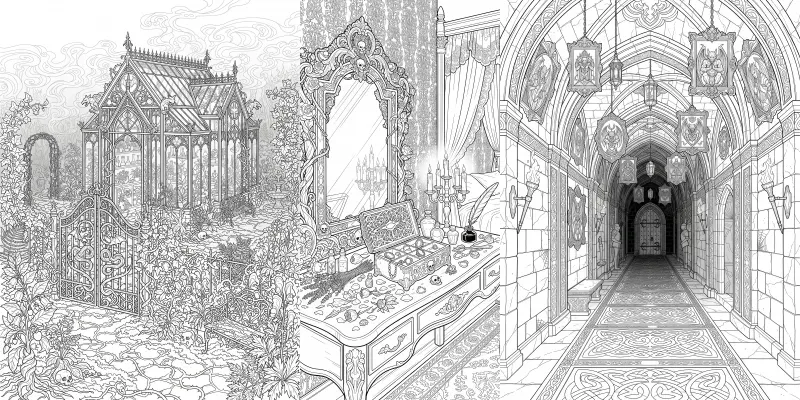 Gothic Coloring Pages Adult Line Art Generator App | PromptBase