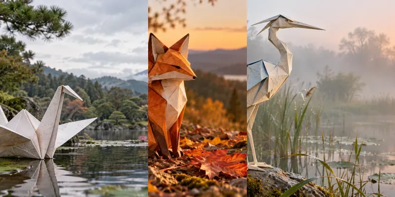 Origami Wildlife Nature Scene Posters Generator App | PromptBase
