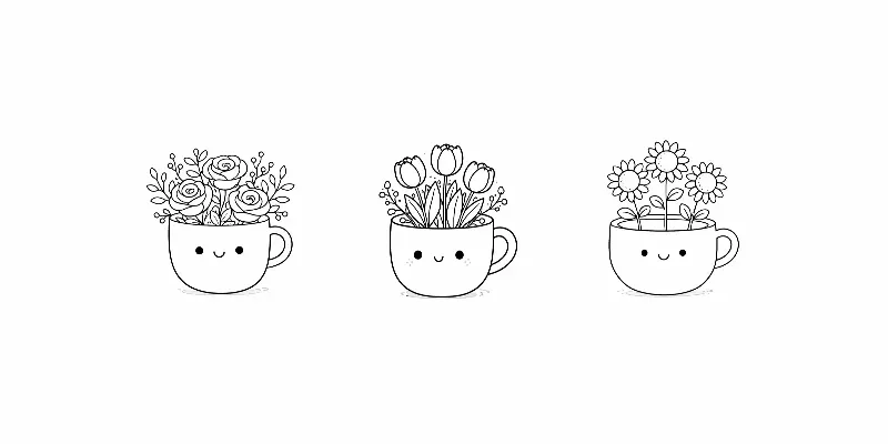 Cute Kawaii Cup Flower Doodle Generator App | PromptBase