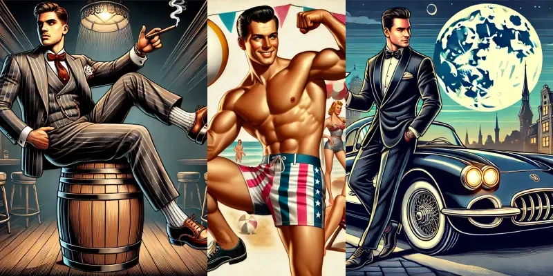 Vintage Inspired Pinup Man Illustration Generator App | PromptBase