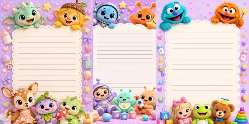 Cute Baby Character Writing Sheets ChatGPT Image Prompt | PromptBase