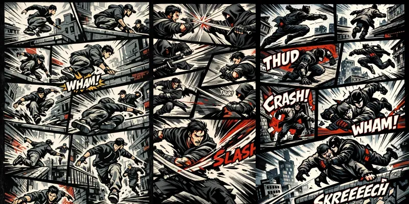 Action Sequence Comic Panel Posters Generator App | PromptBase