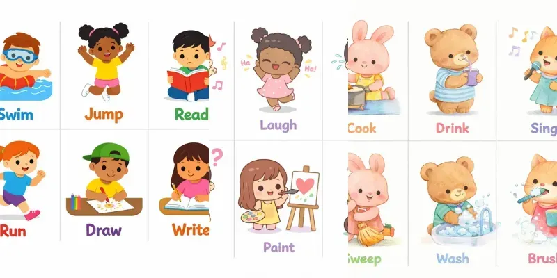 Cute Kids Action Verbs Cartoon Pack Generator App | PromptBase