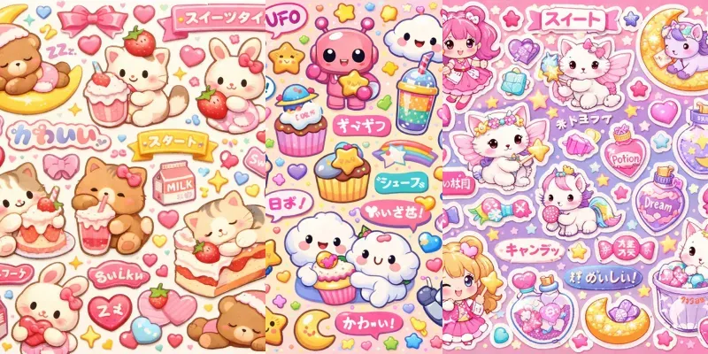 Cute Kawaii Sticker Collage Generator App | PromptBase
