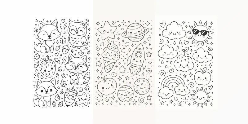 Kawaii Style Doodle Kids Coloring Pages Generator App | PromptBase