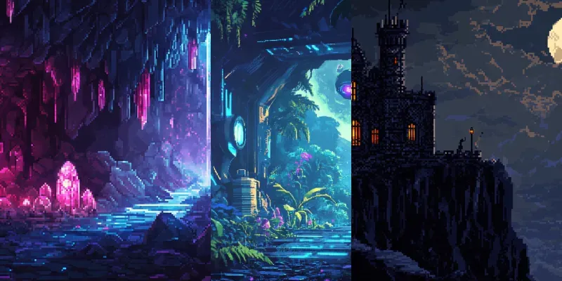 Pixelated Adventure Landscapes Generator App | PromptBase
