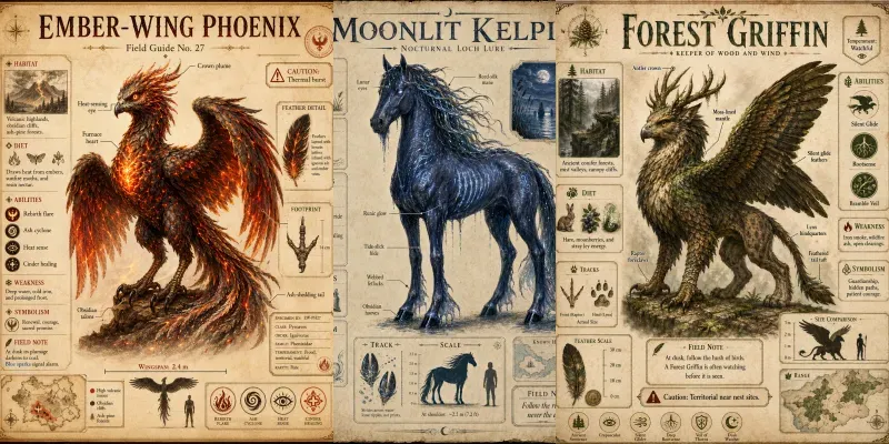 Mythical Creature Field Guides ChatGPT Image Prompt | PromptBase