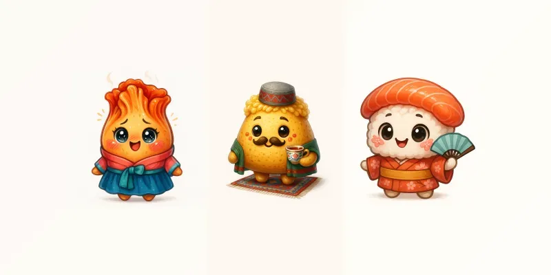 Global Snacks Kawaii Characters Generator App | PromptBase