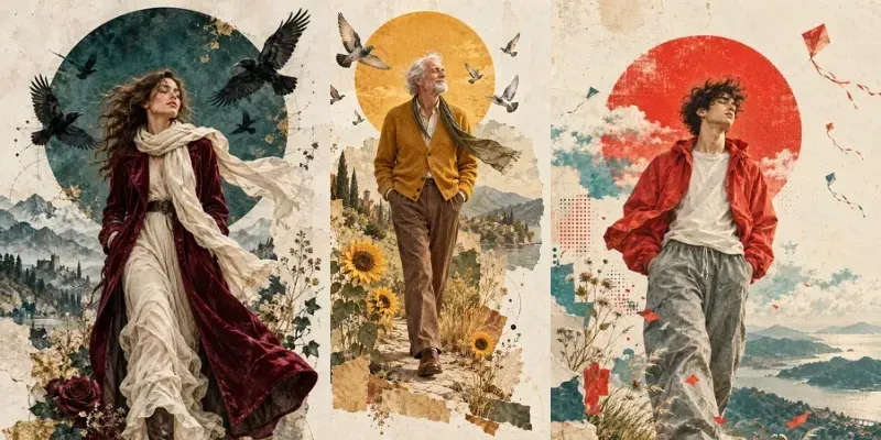 Dreamy Collage Editorial Walking Posters Generator App | PromptBase