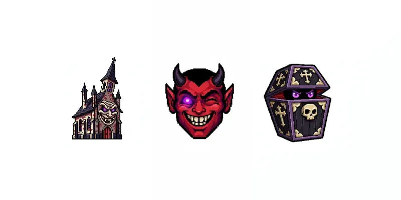 Wacky Pixel Gothic Icons Gemini Image Prompt | PromptBase