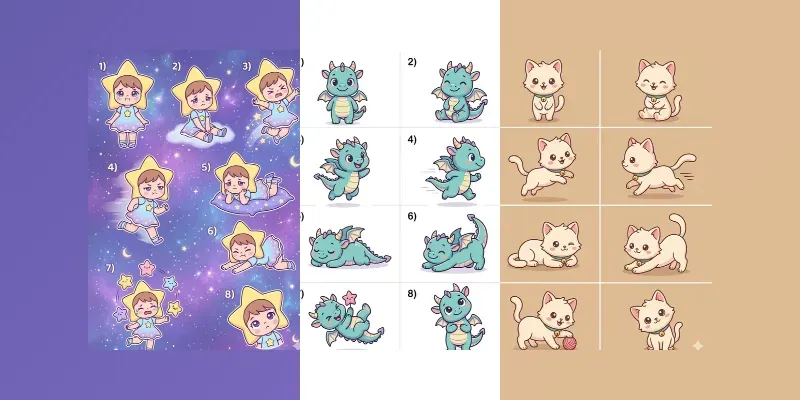 Kawaii Character Generator 8 Poses App | PromptBase