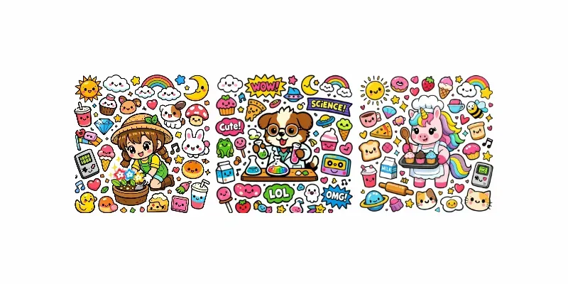 Kawaii Doodle Sticker Sheet Generator App | PromptBase