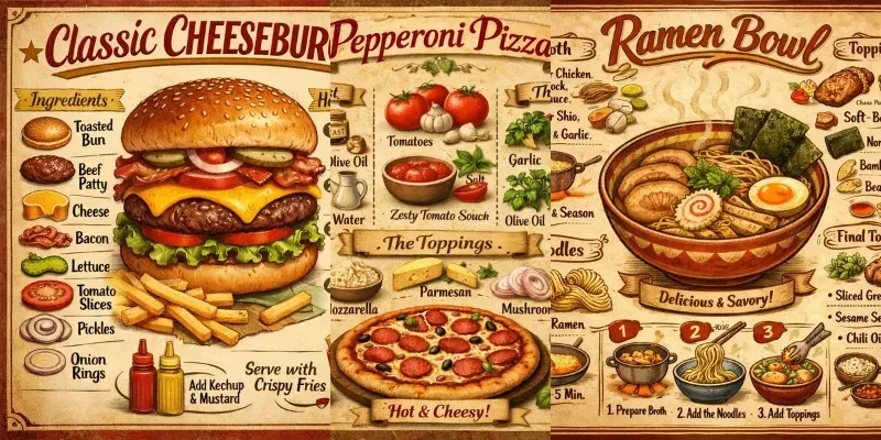 Vintage Recipe Infographic Poster Pack Generator App | PromptBase