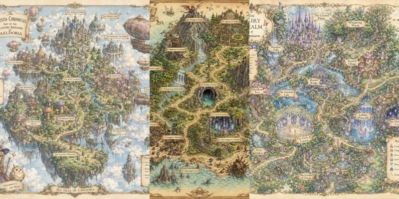 Whimsical Storybook Fantasy Map Prompts Generator App | PromptBase