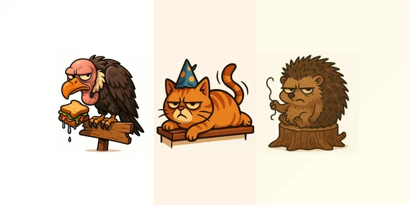 Grumpy Animals Cartoon Character Generator App | PromptBase