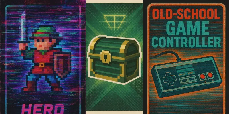 Retro Game Collage Cards Generator App | PromptBase