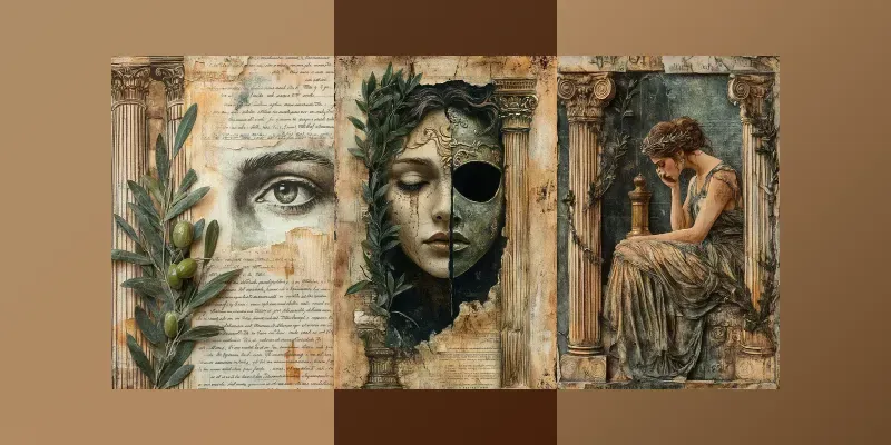 Greek Tragedy Junk Journal Pages Generator App | PromptBase
