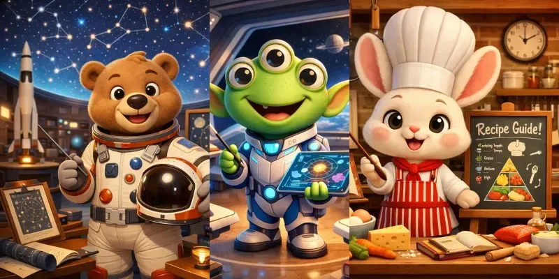 Cute 3d Learning Characters Generator App | PromptBase