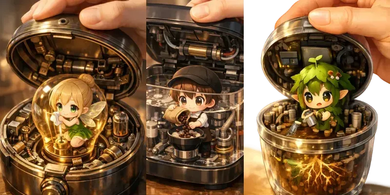 Tiny Chibi Character Inside A Machine Generator App | PromptBase